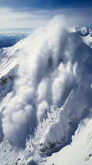 View of a snow avalanche in the winter mountains.