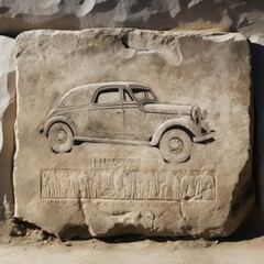 Car imprinted as fossil in stone