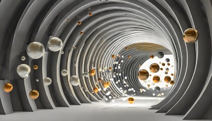 3d image of a spiral tunnel and balls flying out of it