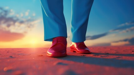 A person wearing blue pants and red shoes. Can be used to depict fashion, style, or individuality - Powered by Adobe