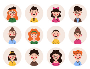 People avatar icons for social media, user profile, website and computer game. Colorful vector portraits of smiling people 