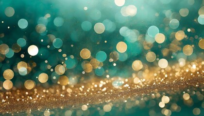 teal green and gold abstract glitter bokeh background holiday texture confetti celebration wallpaper