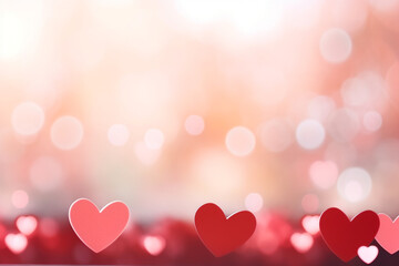 paper hearts in the foreground and bokeh lights in the back. Copy space. Valentine's day background. High quality photo