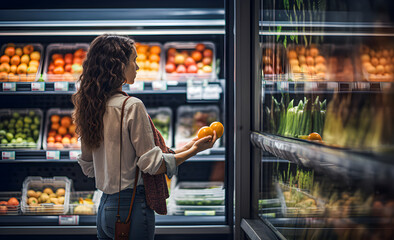 A woman picks out groceries at the grocery store