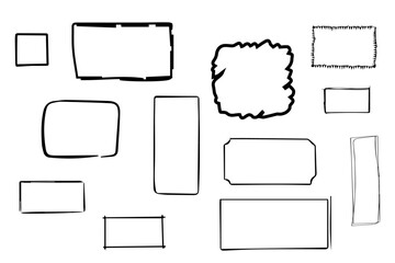 Obraz premium Handdrawn doodle charcoal pen grunge square rectangle borders. Frame and box elements with marker details. Rectangle, border, and brush squares. Squares rectangle vector set in sketch style