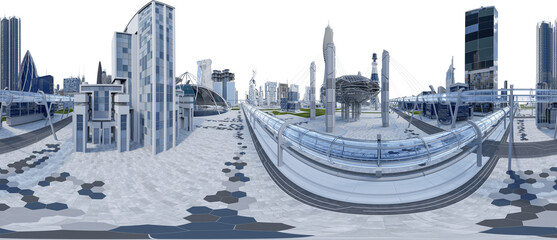 city, sci fi, scifi, future, futuristic, vr, 360°, equirectangular, environment, no sky, isolated © Mathias Weil