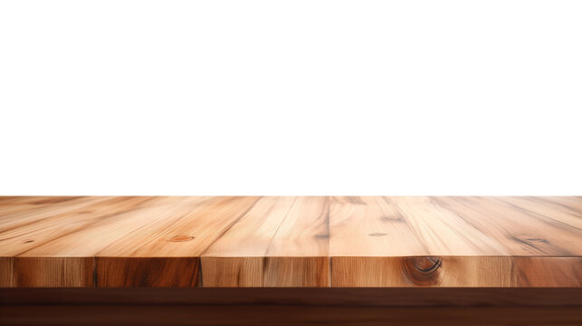 Rustic empty wooden table, isolated on transparent background, for product promotion placement, marketing display product, png