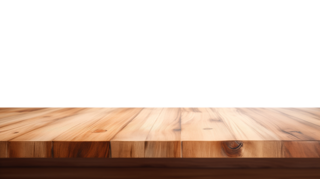 Rustic empty wooden table, isolated on transparent background, for product promotion placement, marketing display product, png