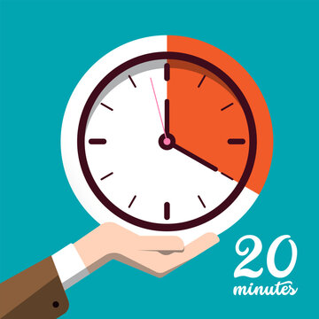20 - twenty minutes analog clock symbol with hand, vector