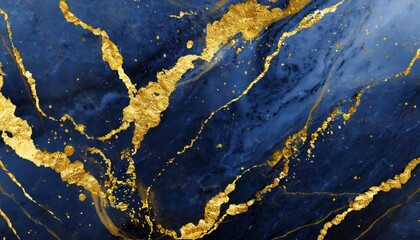abstract dark blue marble texture with gold splashes blue luxury background