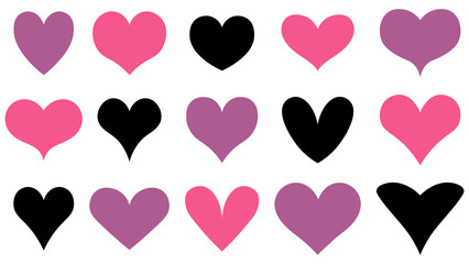 Emo hearts set in flat style, Y2k pink, violet, black hearts, Valentine's day collection. - 696544327