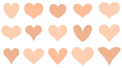 Symmetric hearts set in peach fuzz colors, Valentine's day hearts collection in flat style. - 696544332