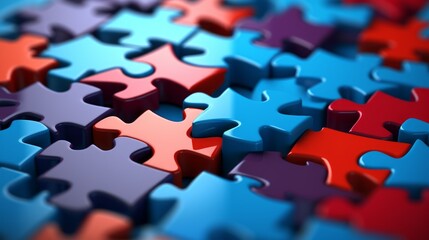 Blue red interconnected puzzle pieces