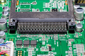 Electronic components on the board of an old TV