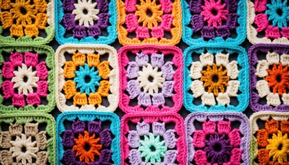 Colorful Crocheted Granny Squares