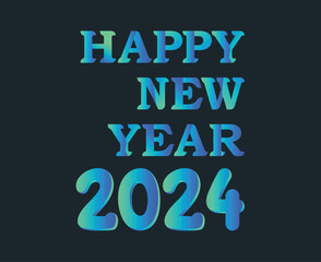 Happy New Year 2024 Abstract Cyan Graphic Design Vector Logo Symbol Illustration With Black Background