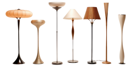 Collection of Beautiful Floor Lamps isolated on white or transparent background