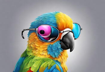 colorful parrot wearing modern glasses looking cute and adorable