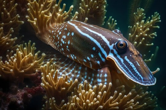 A striking cuttlefish displaying its camouflaging abilities