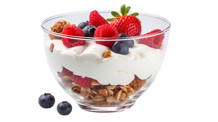 Glass Bowl with Yogurt Parfait on a transparent background