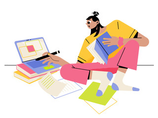 Woman focused on online learning