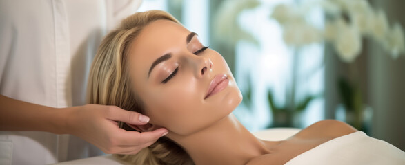Obraz na płótnie Canvas Serene beauty spa experience with professional facial massage