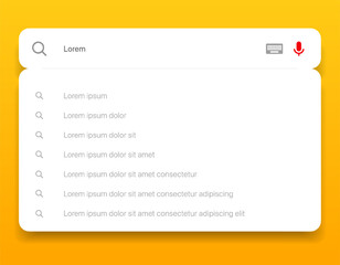 Search Bar with suggestions for UI UX design and web site. Search Address and navigation bar icon. Collection of search form templates for websites. S