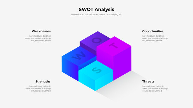 Four isometric cubes for SWOT infographic