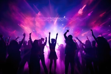 Fototapeta na wymiar Crowd with raised hands enjoying a music festival