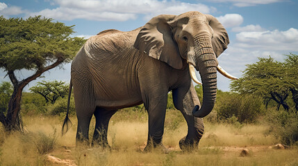 Fototapeta na wymiar Elephant in The African Wild Bush Safari
