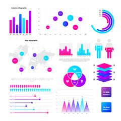 Infographic elements collection. Column, bubble charts, cycle diagrams, map and other abstract elements