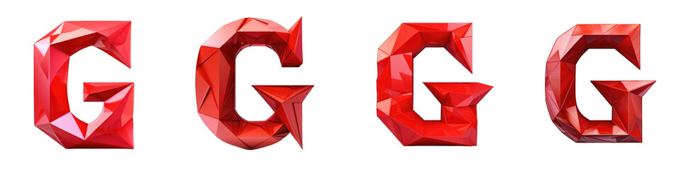 Red colored geometric polygonal alphabet, logotype, letter G isolated on a transparent background