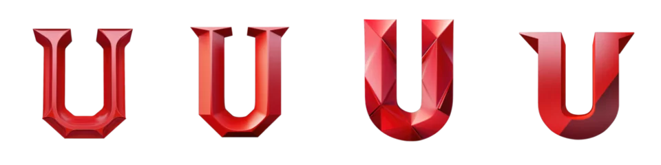 Fotobehang Red colored geometric polygonal alphabet, logotype, letter U isolated on a transparent background © DigitalParadise