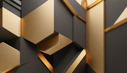 abstract futuristic luxurious digital geometric technology hexagon background banner illustration 3d glowing gold brown gray and black hexagonal 3d shape texture wall generative ai