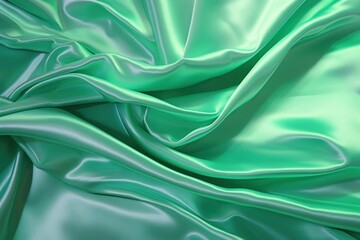 Obraz premium Close-up of green silk fabric. Shiny smooth turquoise fabric. Folds of glossy silk.
