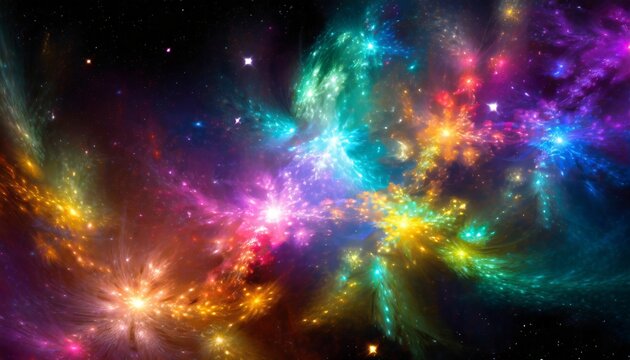 colorful fractals in space on a black background generative ai