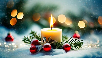 Obraz na płótnie Canvas burning christmas candle as winter background