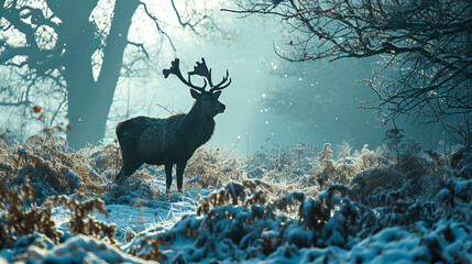 Hirsch im Wald, Winter