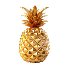 Golden pineapple 3d model isolated on transparent and white background. Png transparent