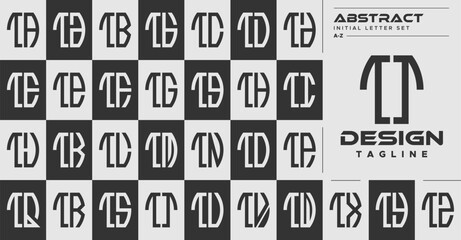 Modern line abstract shape T TT letter logo design set