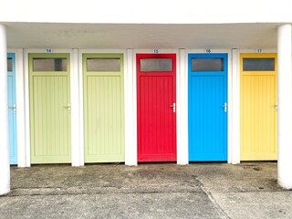 blue and yellow doors