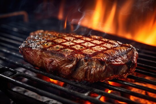 piece of meat being grilled outdoors. It is a common barbecue dish and is being cooked over an open flame.