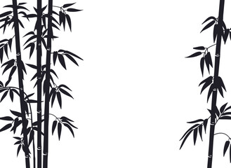 Obraz premium Bamboo silhouettes background. Bamboo sprouts pattern, Chinese or Japanese flora. Black ink decorative bamboo silhouettes flat vector illustration on white background