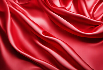 Fototapeta premium Elegant Red Silk Satin Texture. Smooth, Shiny Fabric with Graceful Waves. Perfect for Anniversaries, Christmas, Weddings, and Celebrations. Luxurious Red Backdrop with Space for Text.