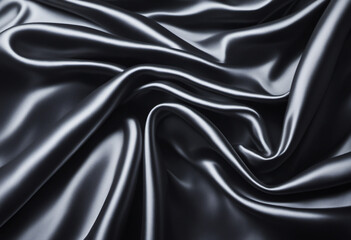 Fototapeta premium Elegant Black Silk Satin Texture. Glossy Material with Rippling Drapes. Ideal Fabric Backdrop for Your Creative Projects.