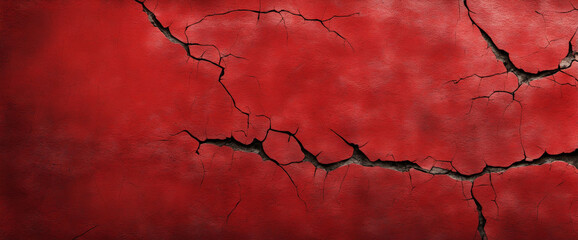 Close-up of a Concrete Surface with Cracks and Scratches Reflecting Light. Vibrant Scarlet Banner with Space for Your Design.