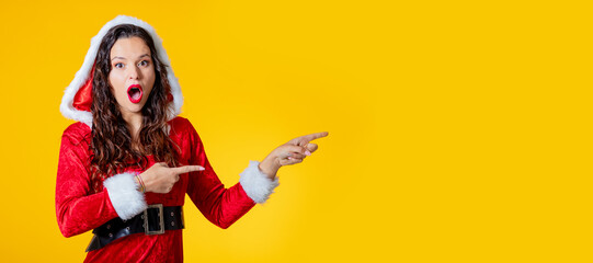 isolated santa claus woman pointing with copy-space