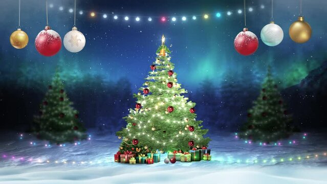 Christmas tree loops on snowy backgrounds
