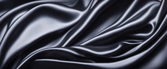 Fototapeta premium Elegant Black Satin Banner Template with Smooth Texture and Space for Design