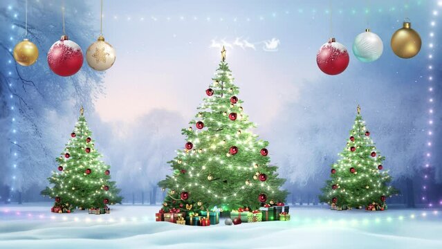 Christmas tree loops on snowy backgrounds
